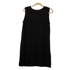 Eileen Fisher 100% SILK black sleeveless classic shift flare hem dress M